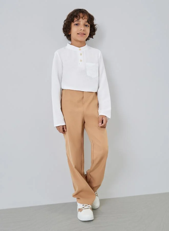 Styli Boys White Shirt and Beige Pant Set